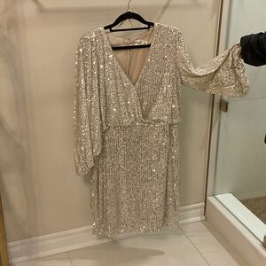 Eliza J Silver Sequin Long Sleeve Dress